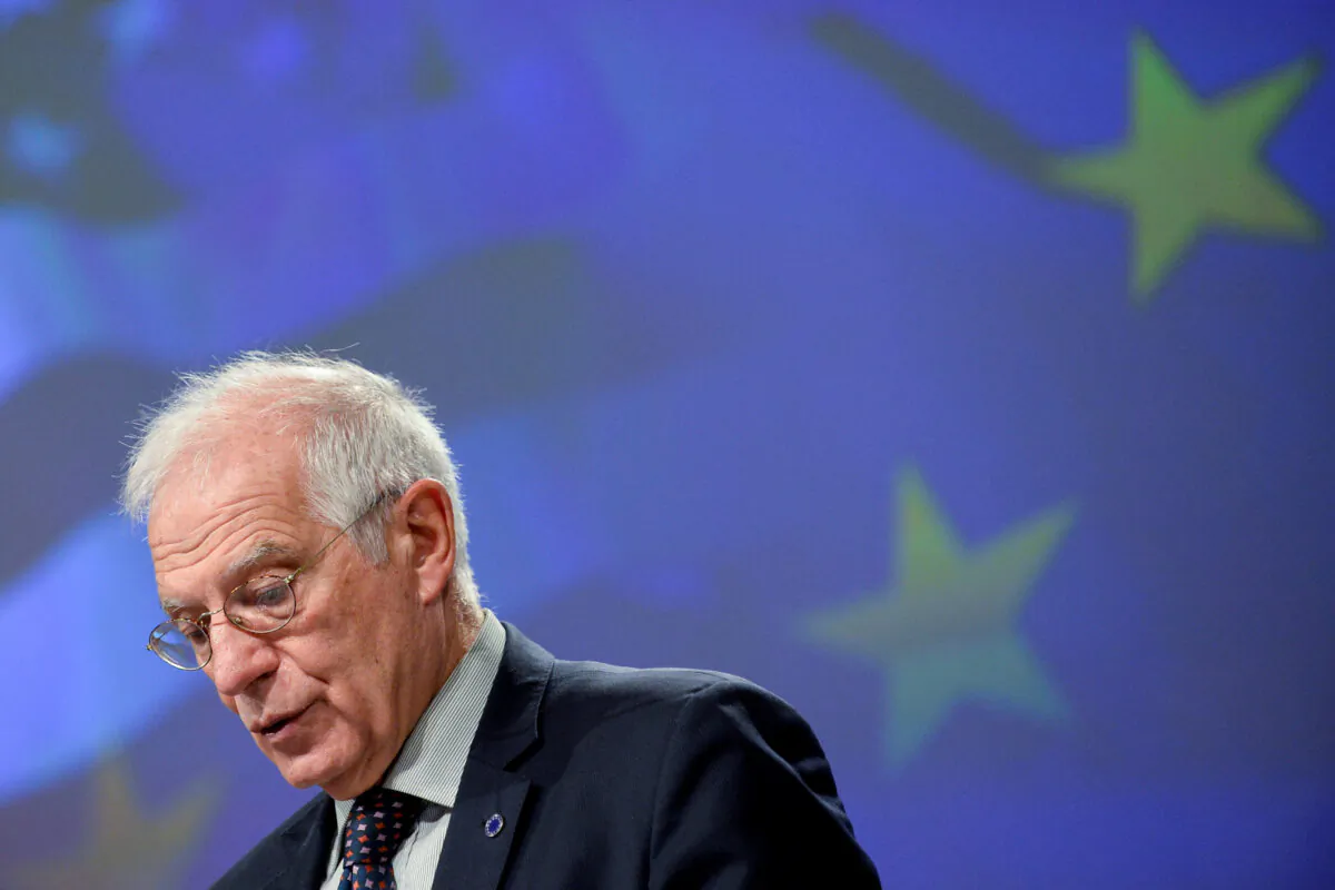 European Union foreign policy chief Josep Borell speaks during a news conference in Brussels, Belgium, on Dec. 2, 2020. (Johanna Geron/Pool/Reuters)