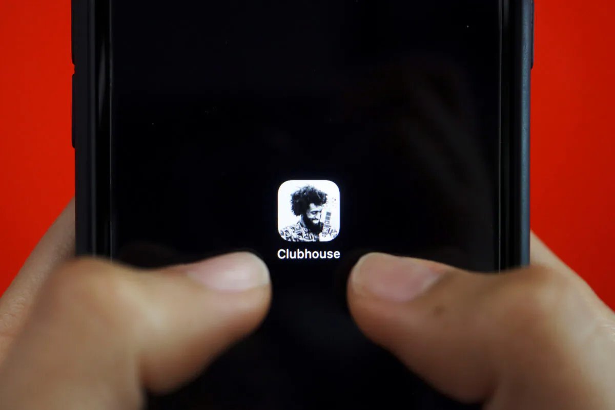 The social audio app Clubhouse on a mobile phone, in an illustration picture taken  on Feb. 8, 2021. (Florence Lo/Reuters)
