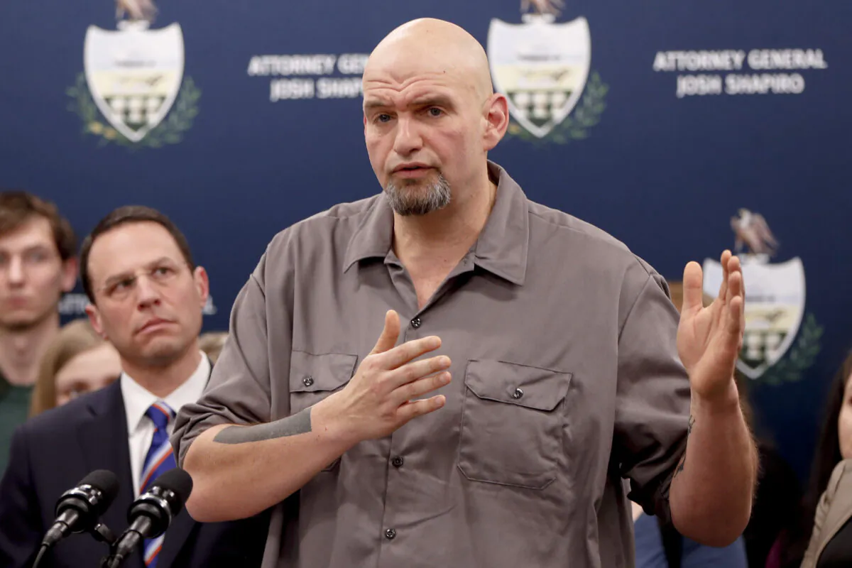 Pennsylvania Lt. Gov. John Fetterman speaks during a pess conference in Pittsburgh, Pa., on Feb. 7, 2019. (Keith Srakocic/AP Photo)