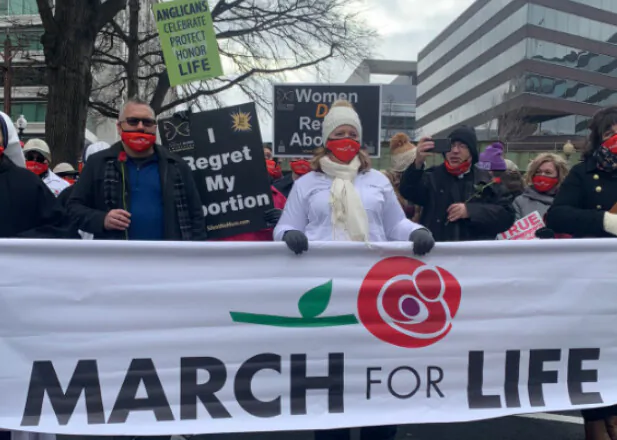 Father Frank Pavone (R) filming the 2021 March for Life in Washington on Jan. 29. (March for Life)