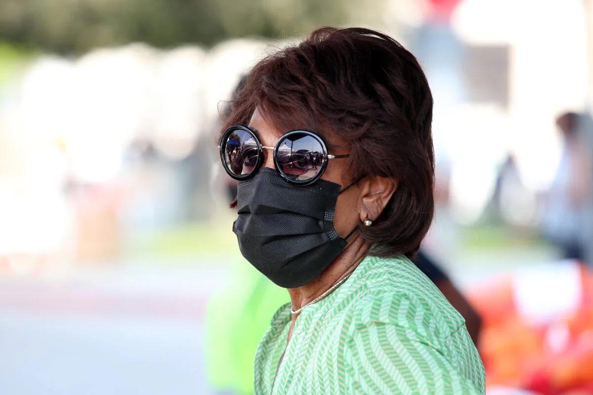 Rep. Maxine Waters (D-Calif.) is seen at Dymally High School in Los Angeles, Calif., on Sept. 26, 2020. (Rich Fury/Getty Images)