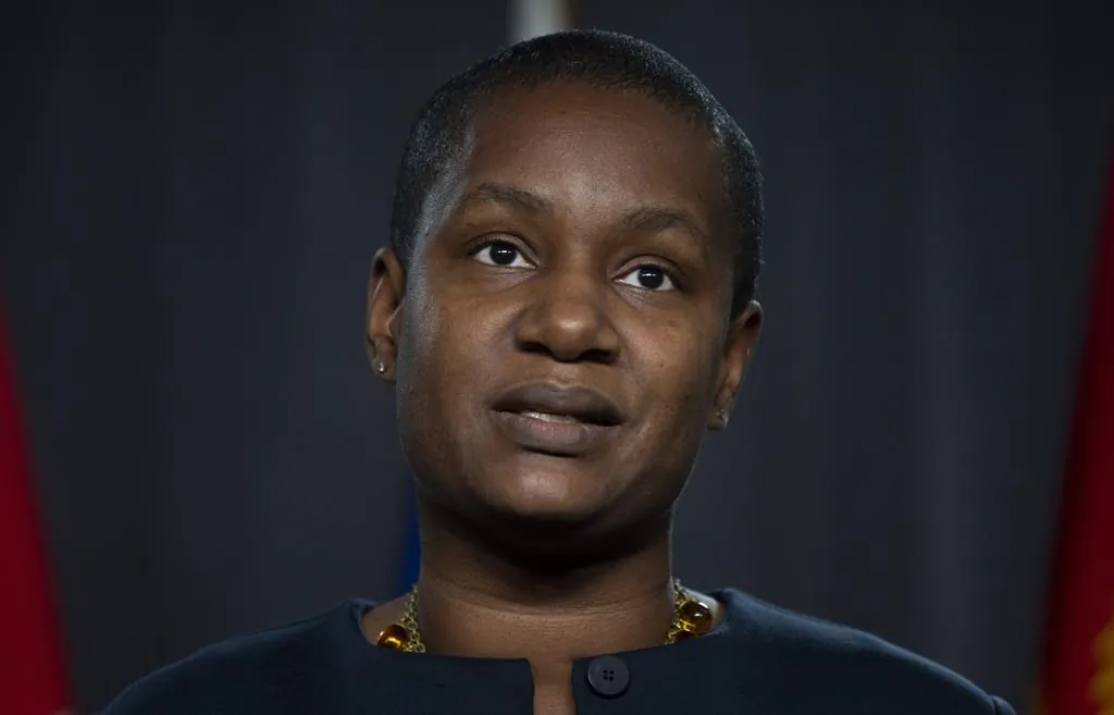 Green Party leader Annamie Paul comments during a news conference in Ottawa on Nov. 19, 2020. (The Canadian Press/Adrian Wyld)