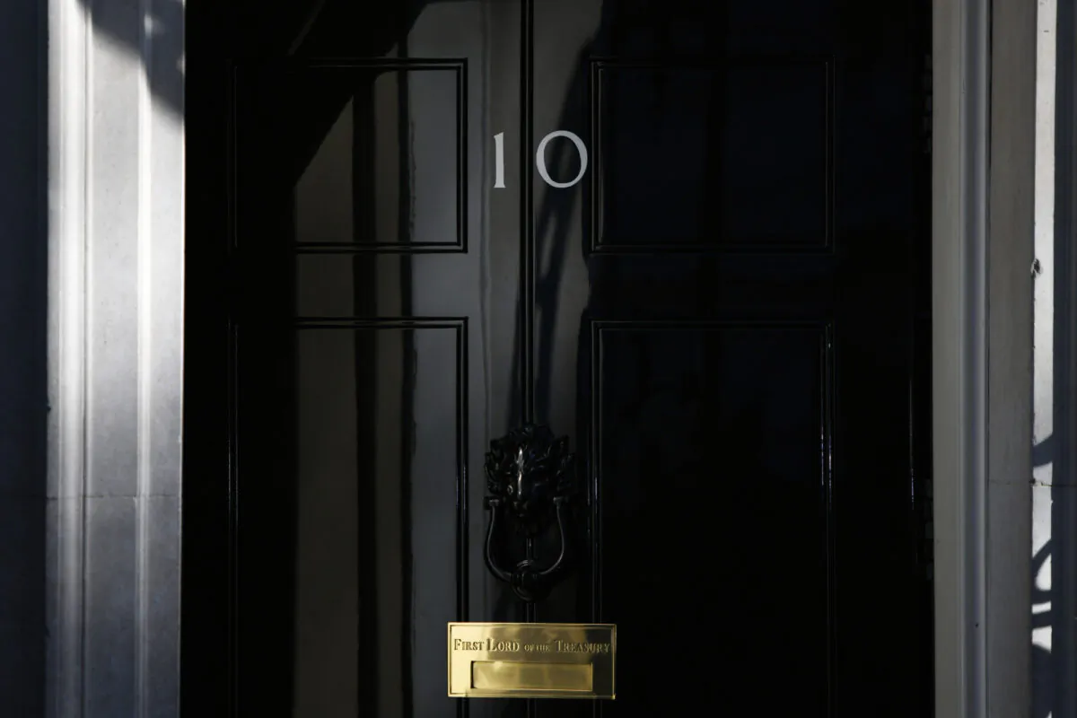 A view of the front door at 10 Downing Street in London, on April 7, 2020. (Chris J Ratcliffe/Getty Images)