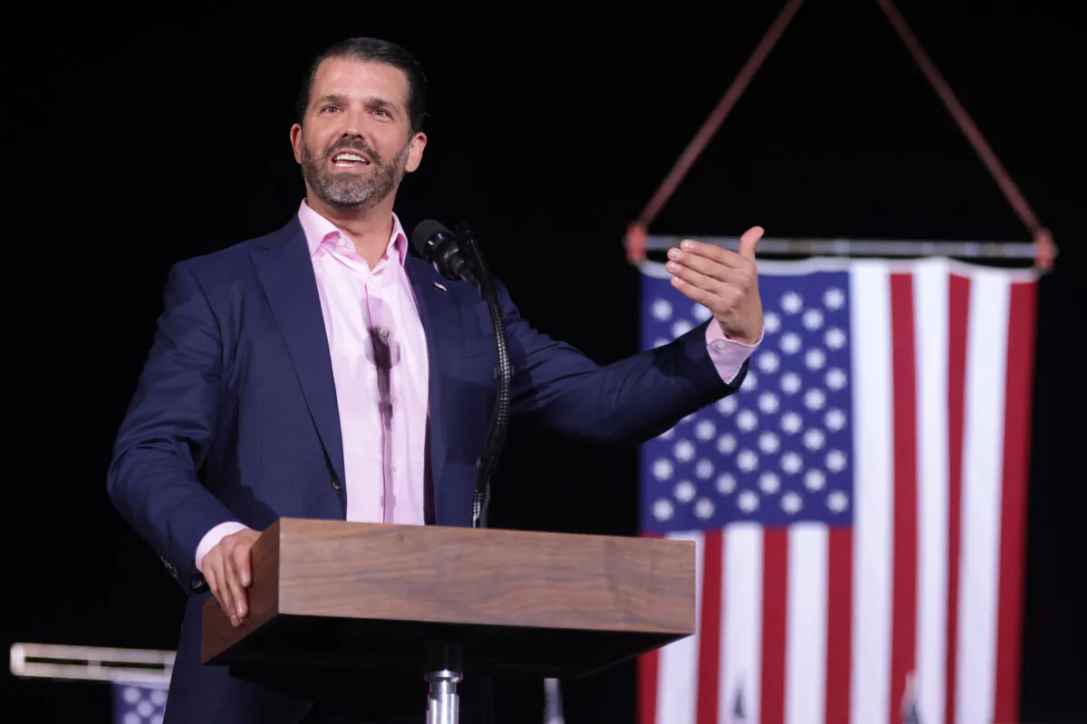 Donald Trump Jr., son of former President Donald Trump, speaks during a Republican National Committee Victory Rally at Dalton Regional Airport in Georgia on Jan. 4, 2021. (Alex Wong/Getty Images)