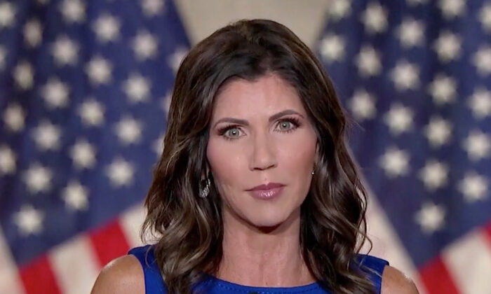 In this screenshot from the RNC’s livestream of the 2020 Republican National Convention, South Dakota Gov. Kristi Noem addresses the virtual convention on Aug. 26, 2020.  (Courtesy of the Committee on Arrangements for the 2020 Republican National Committee via Getty Images)