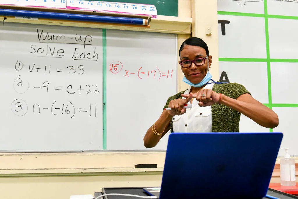 Hollywood High Special Education teacher Shirley Woods conducts class remotely on Sept. 8, 2020, in Los Angeles. (Rodin Eckenroth/Getty Images)