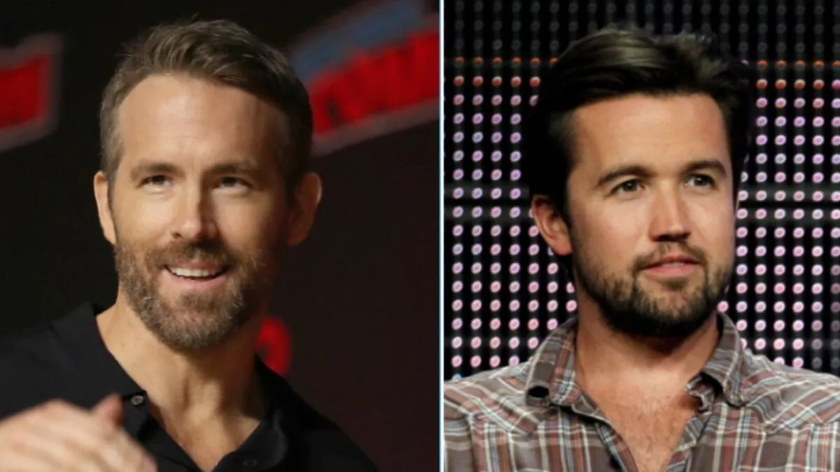 Ryan Reynolds (L) at New York Comic Con. on Oct. 3, 2019, and Rob McElhenney in a panel discussion on Aug. 3, 2010. (Steve Luciano/Matt Sayles/AP Photo)