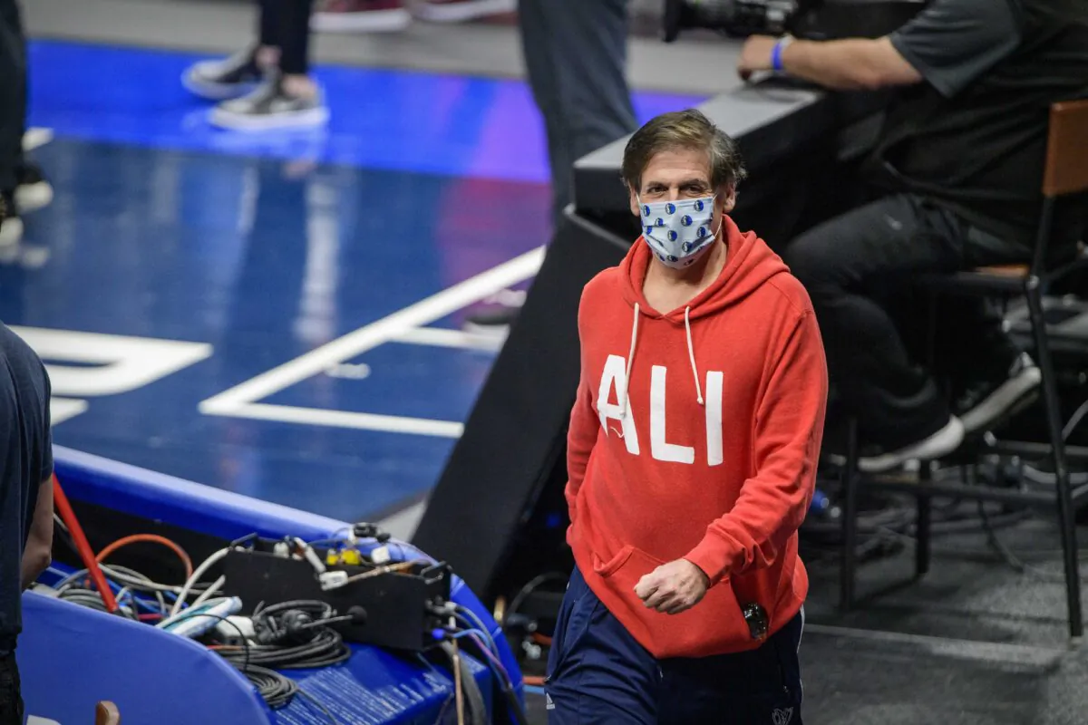 Dallas Mavericks owner Mark Cuban before the game between the Dallas Mavericks and the Golden State Warriors at the American Airlines Center in Dallas, Texas, on Feb. 4, 2021,. (Jerome Miron/USA TODAY Sports)