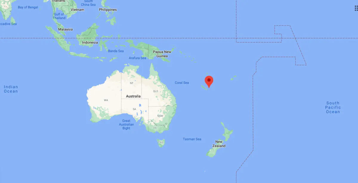 This image taken from Google Maps shows east of Tadine, New Caledonia, where a 7.7 magnitude earthquake struck the South Pacific region, on Feb. 10, 2021. (Google Maps)