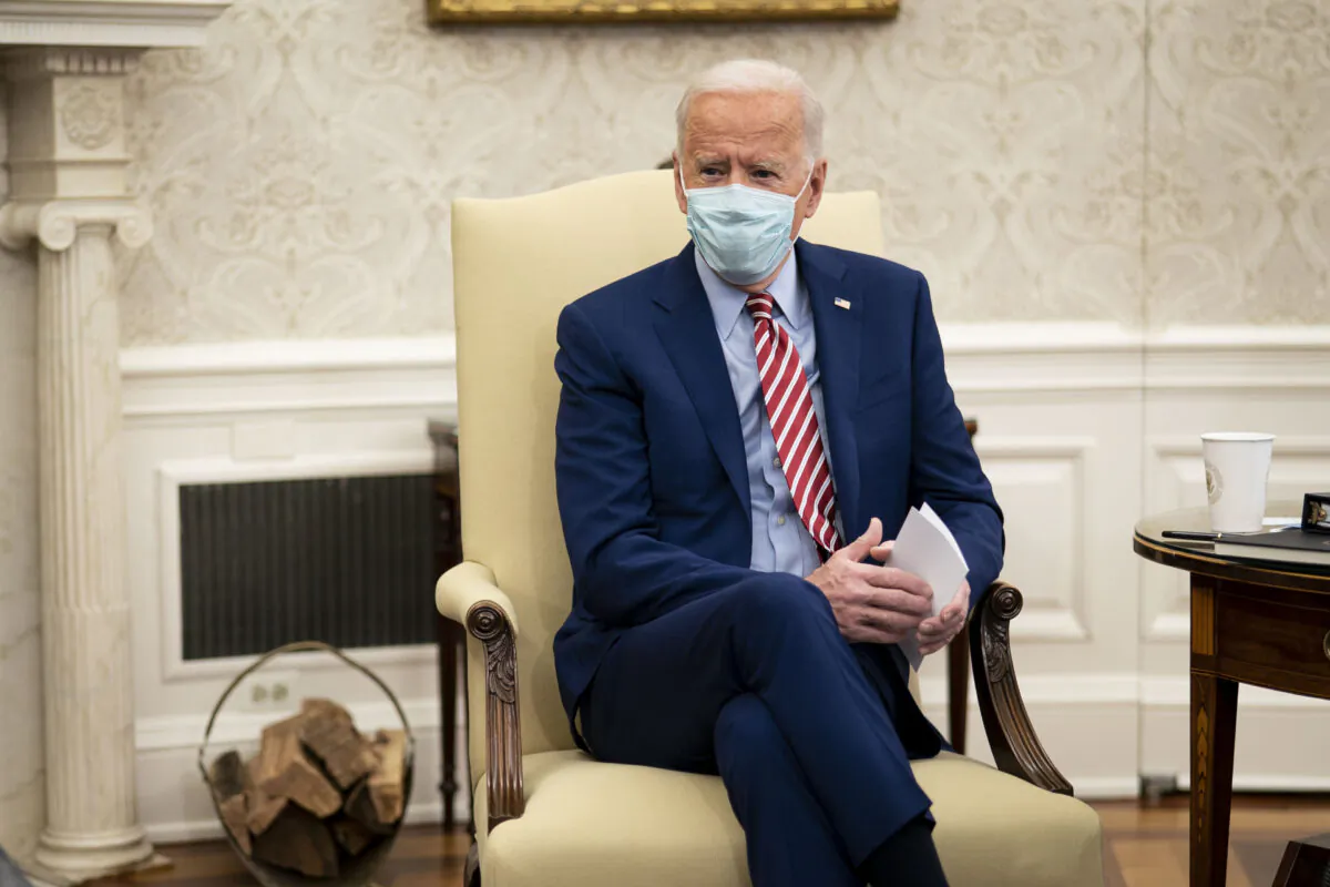 President Joe Biden speaks in the Oval Office of the White House, on Feb. 11, 2021 in Washington, DC. Photo by Doug Mills-Pool/Getty Images)