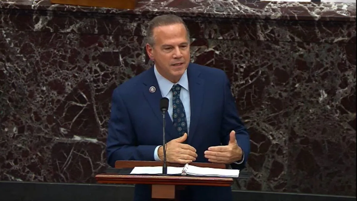 House Impeachment manager David Cicilline (D-R.I.) speaks on the Senate floor in Washington on Feb. 10, 2021. (congress.gov via Getty Images)