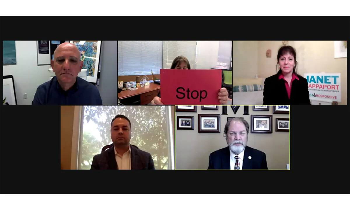 A forum held to hear the views of candidates running for the board of supervisor’s District 2 seat was hosted by Newport Beach Chamber of Commerce’ Steve Rosansky (top left). Participating candidates included Janet Rappaport (top right), Kevin Muldoon (bottom left), and John Moorlach (bottom right).