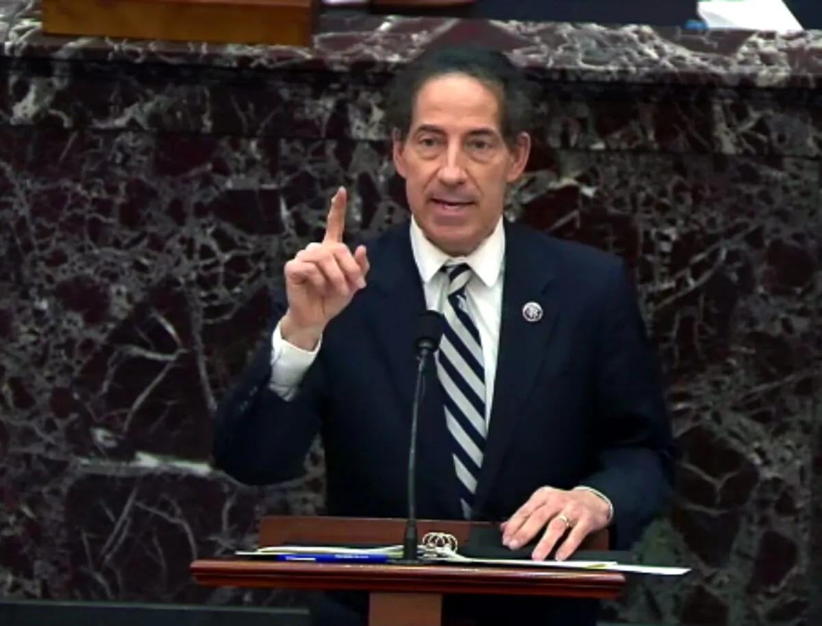 In this handout provided by Congress.gov webcast, lead impeachment manager Rep. Jamie Raskin (D-Md.) speaks on the third day of former President Donald Trump's second impeachment trial at the Capitol in Washington on Feb. 11, 2021. (Congress.gov via Getty Images)