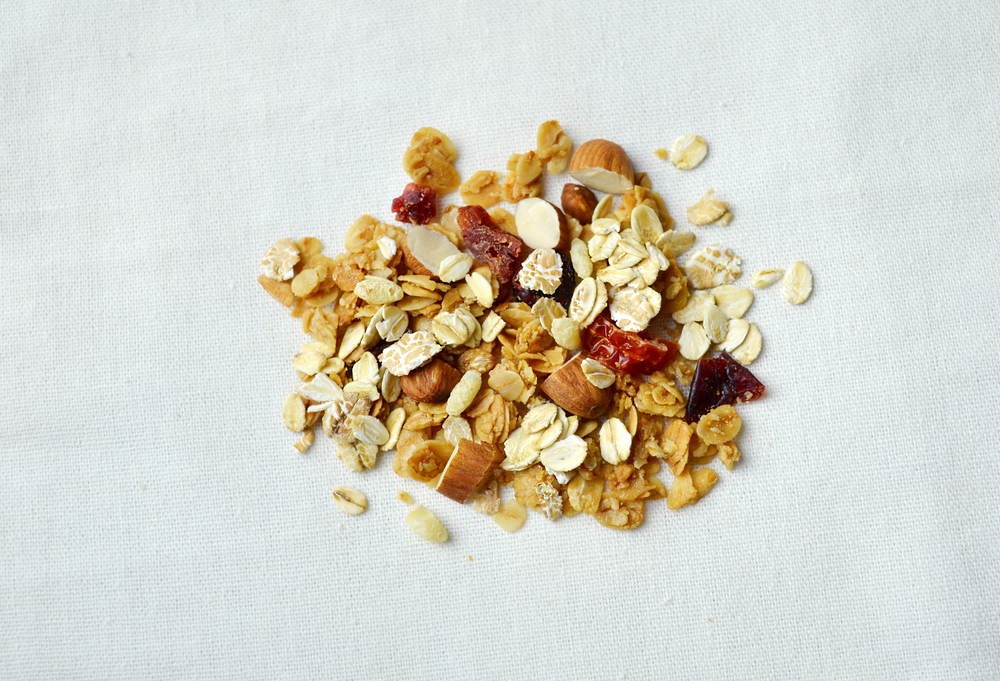 Muesli,,Granola,Healthy,Meal,On,Fabric,Background,,Photo,Split-toned