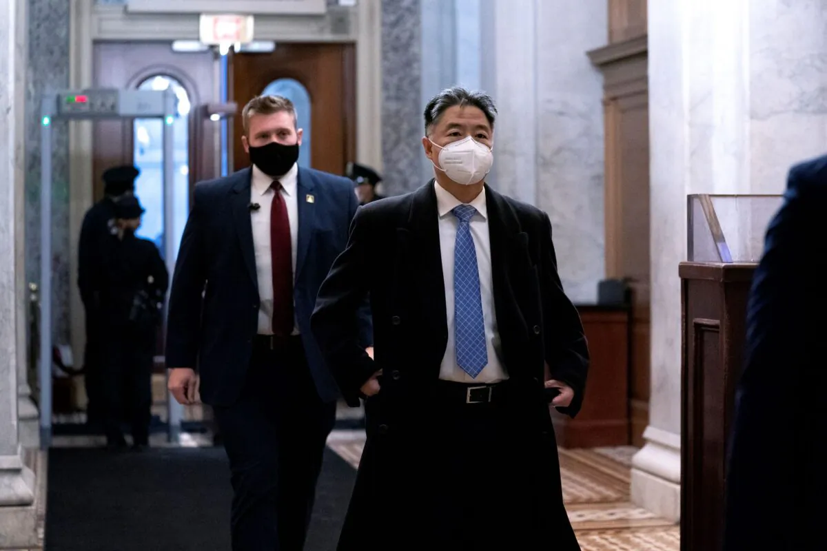 Rep. Ted Lieu (D-Callif.) arrives before the fifth day of the Senate Impeachment trials for former President Donald Trump on Capitol Hill on Feb. 13, 2021, in Washington. (Photo by Stefani Reynolds - Pool/Getty Images)