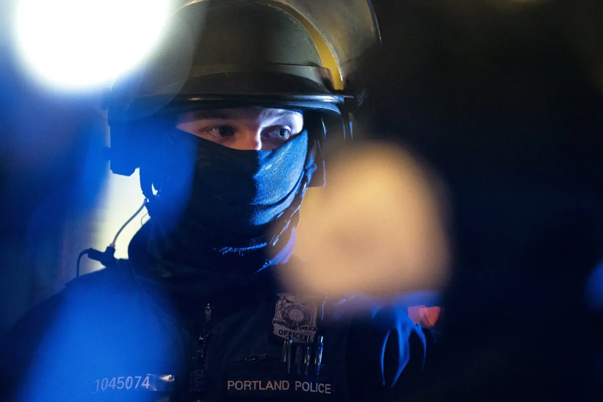 A police bureau officer is seen in a file photograph in Portland, Ore. (Nathan Howard/Getty Images)