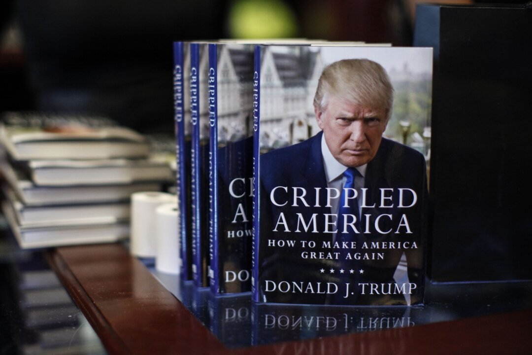 Then-Republican primary contender Donald Trump's new book "Crippled America: How to Make America Great Again" on display at Trump Tower in Manhattan, N.Y., on Nov. 3, 2015. (Kena Betancur/AFP via Getty Images)