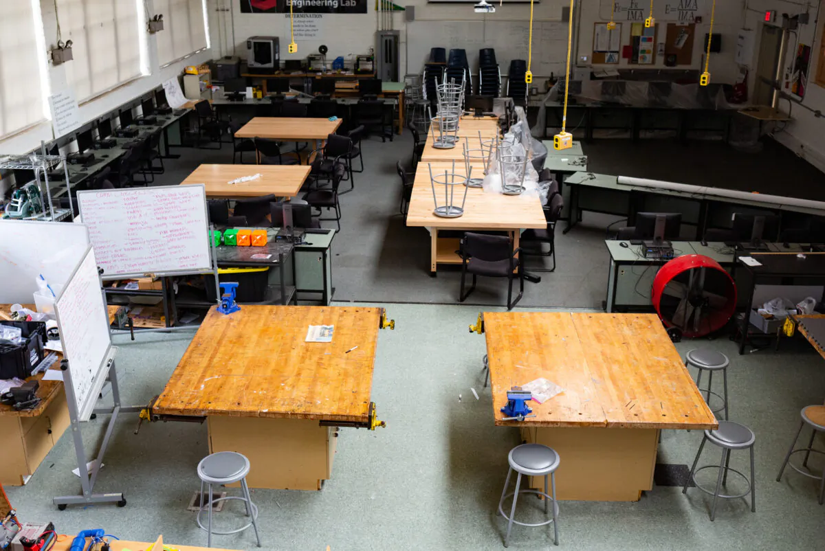 A file photo of an empty classroom in El Segundo High School in Los Angeles on July 30, 2020. (John Fredricks/The Epoch Times)
