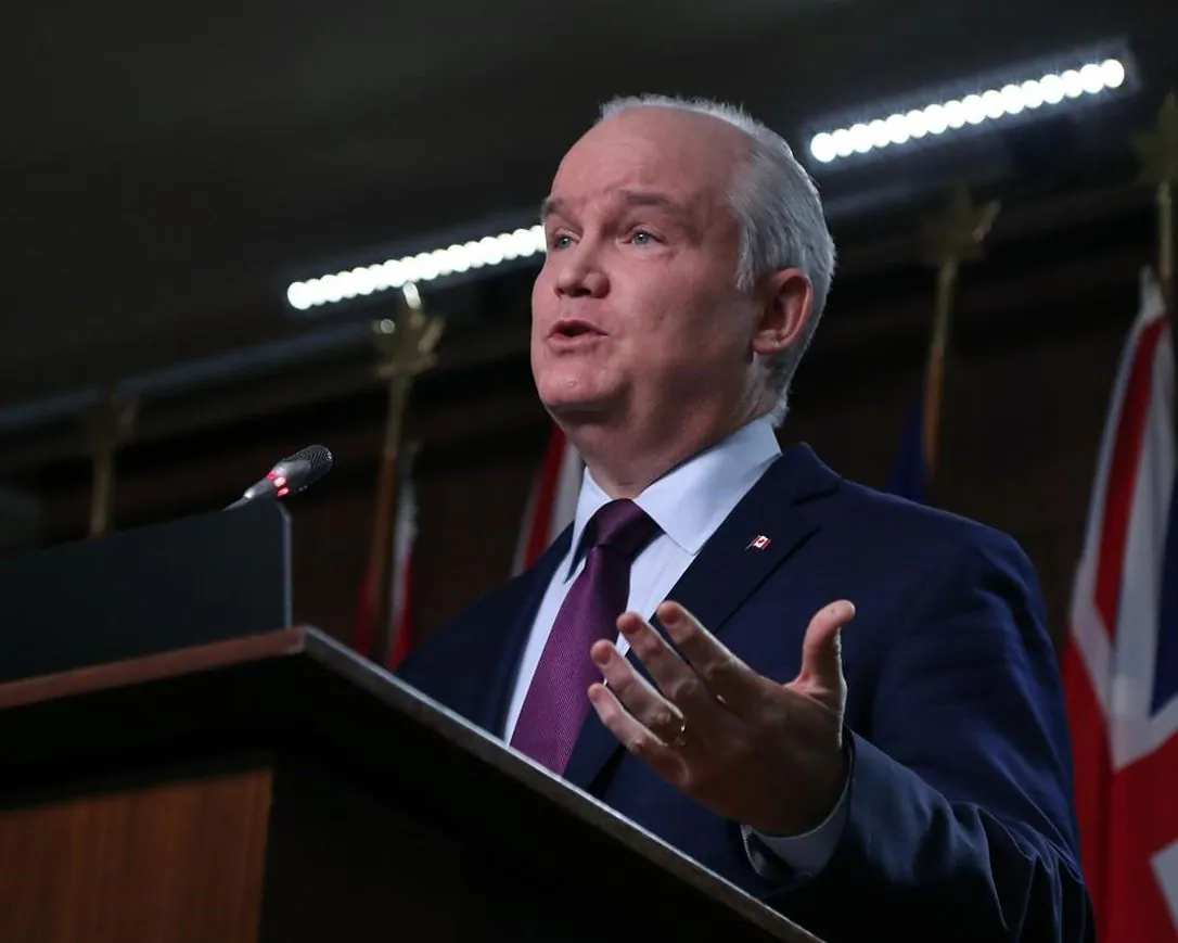 Conservative Party leader Erin O’Toole speaks at a press conference in Ottawa on Feb. 16, 2021. (David Kawai/The Canadian Press) 