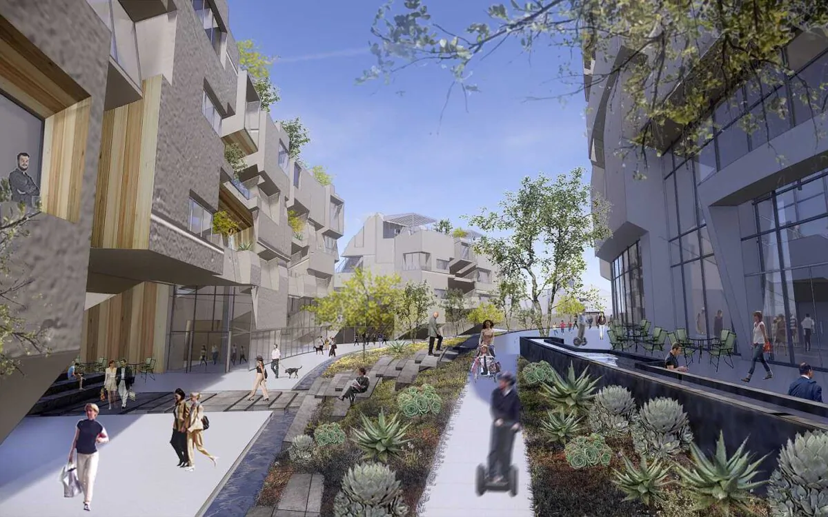 This undated illustration provided by Blockchains LLC shows a proposed "smart city" in rural northern Nevada. (EYRC Architects/Blockchains LLC via AP)