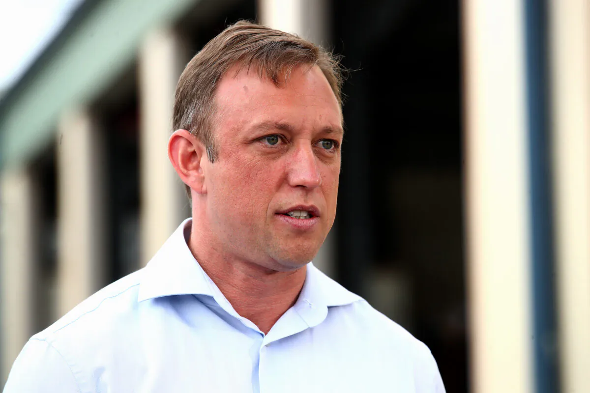 Queensland Deputy Premier Steven Miles speaks at a press conference at an ambulance station on Bribie Island north of Brisbane, Australia, on Oct. 12, 2020. (Jono Searle/Getty Images)