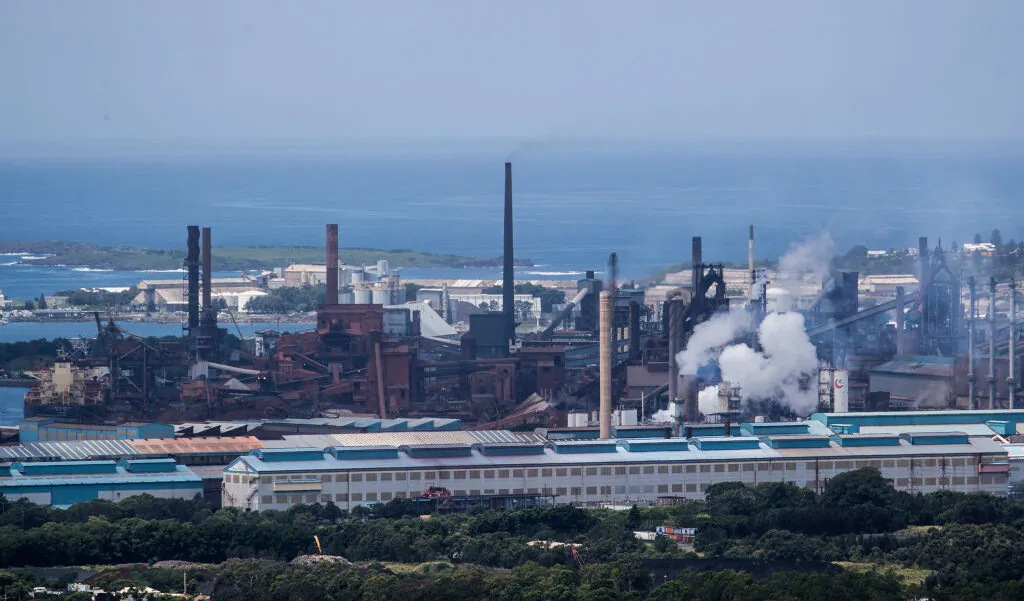 A general view of the steelworks and coal loading facility in Port Kembla in Wollongong, Australia, on Feb. 1, 2021. (Brook Mitchell/Getty Images)