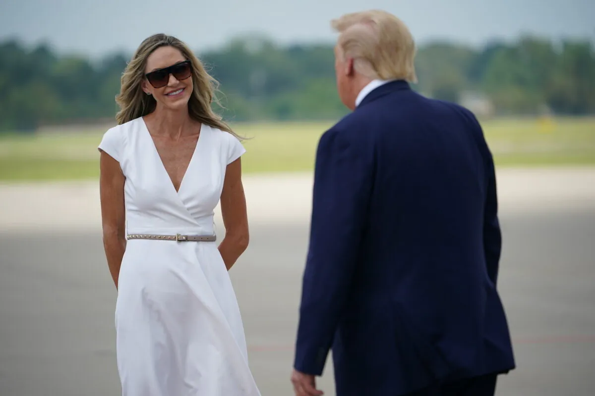 President Donald Trump, with daughter-in-law Lara Trump, arrives at Wilmington International Airport in Wilmington, N.C., on Sept. 2, 2020. (Mandel Ngan/AFP via Getty Images)
