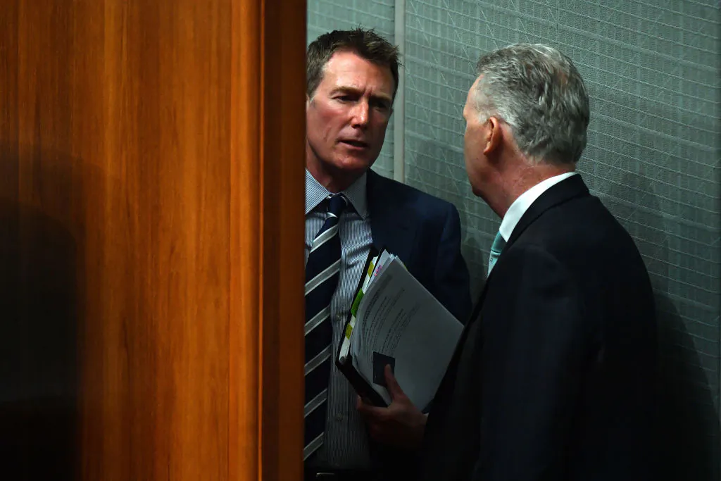 Industrial Relations Minister Christian Porter (L) and Shadow Industrial Relations Minister Tony Burke (R) speak in the House of Representatives at Parliament House on December 07, 2020 in Canberra, Australia. (Sam Mooy/Getty Images)