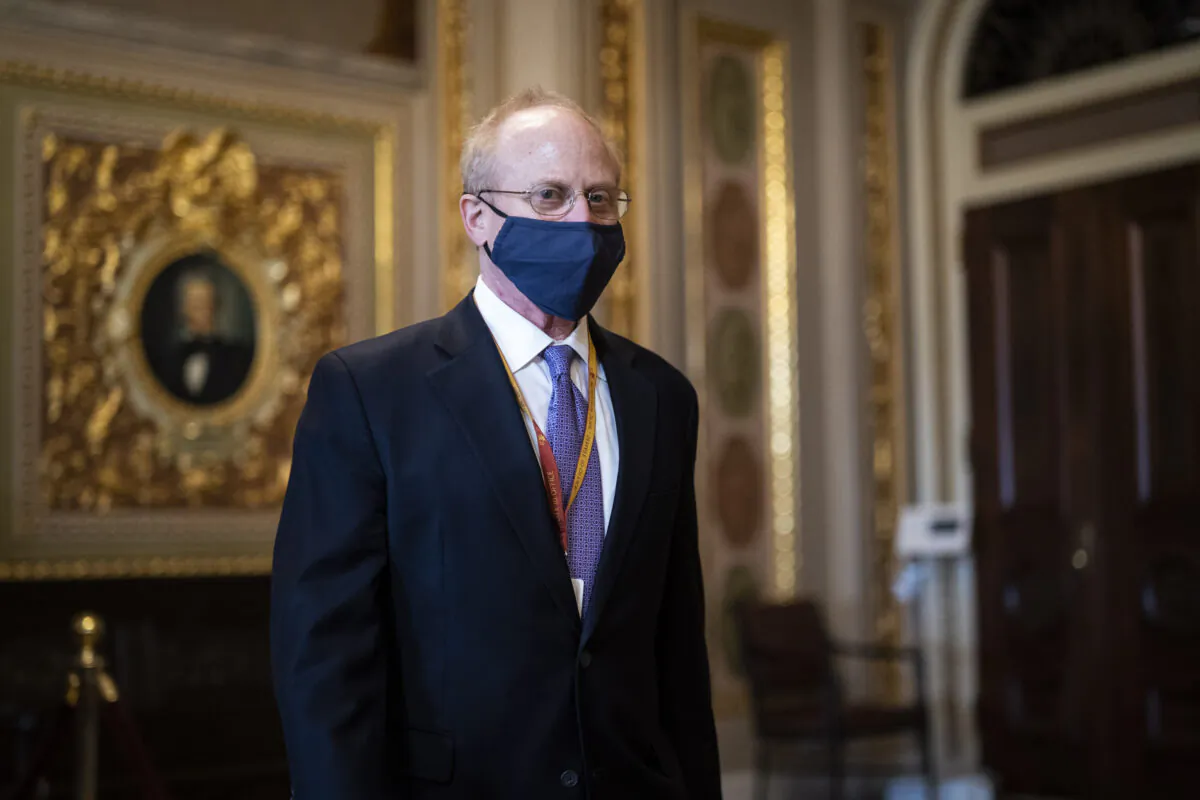 David Schoen, lawyer for former President Donald Trump, walks from the Senate floor through the Senate Reception room on the fourth day of the Senate Impeachment trials of former President Donald Trump on Capitol Hill in Washington, on Feb. 12, 2021. (Jabin Botsford/Getty Images)