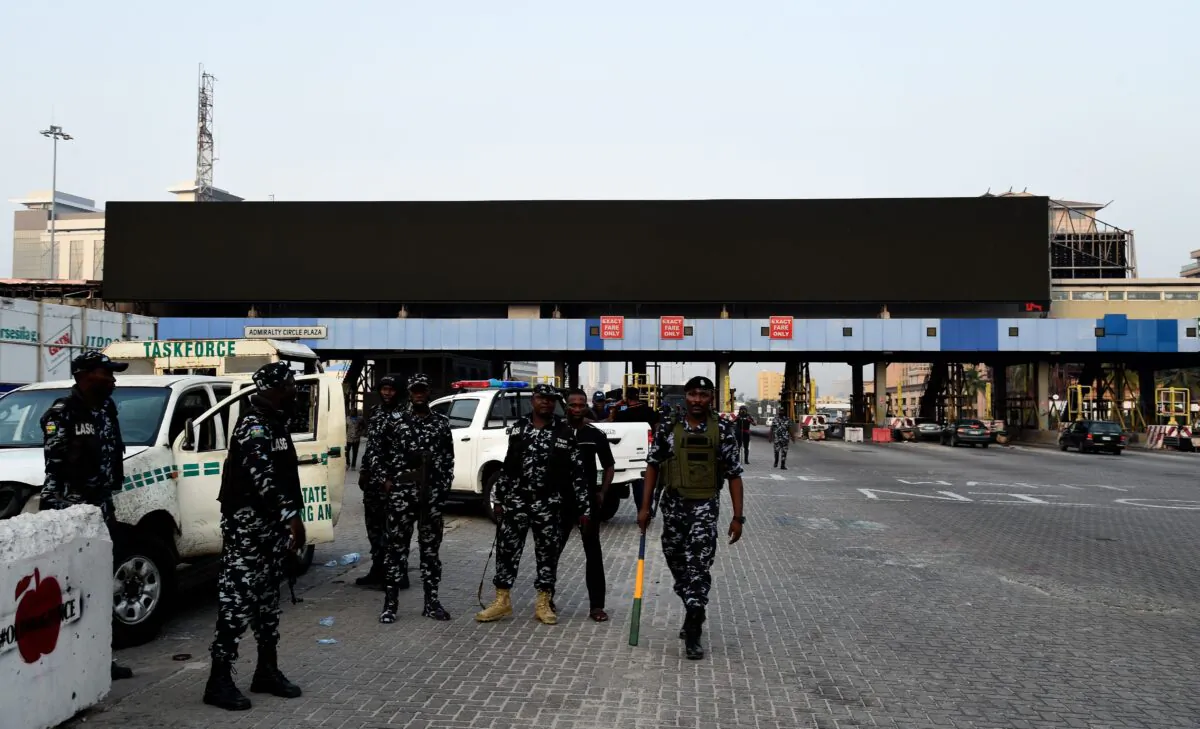 Nigerian policemen in Lagos, on Feb. 13, 2021. (Pius Utomi Ekpei/AFP via Getty Images)