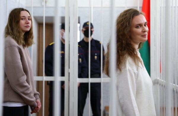Katsiaryna Andreyeva and Darya Chultsova, Belarusian journalists working for the Polish television channel Belsat accused of coordinating mass protests in 2020 by broadcasting live reports