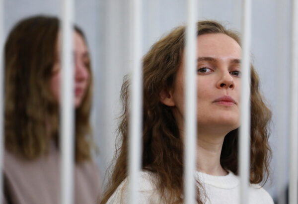 Katsiaryna Andreyeva and Darya Chultsova, Belarusian journalists working for the Polish television channel Belsat accused of coordinating mass protests in 2020 by broadcasting live reports