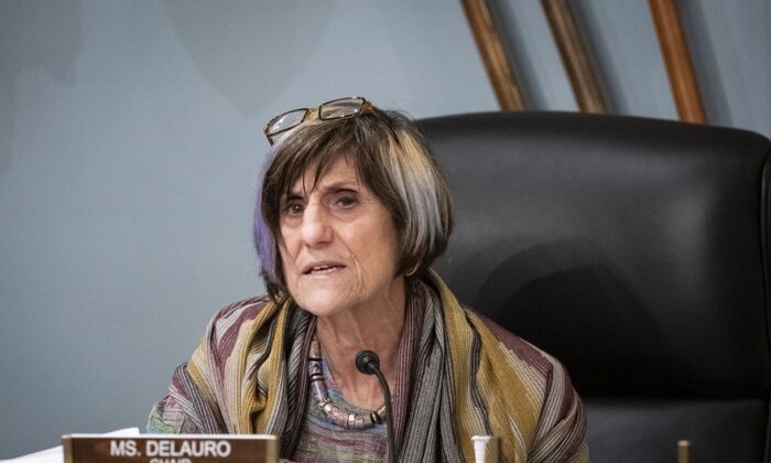 Representative Rosa DeLauro (D-Conn.), chairwoman of the House Appropriations Subcommittee on Labor, Health and Human Services, Education, and Related Agencies, speaks during a hearing on Capitol Hill in Washington on June 4, 2020. (Al Drago/Pool/Getty Images)