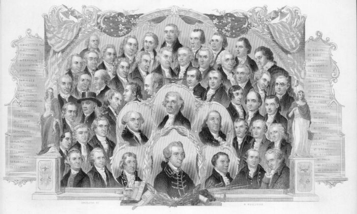 Engraved portraits of the signers of the U.S. Declaration of Independence on July 4, 1776. The signers of the Declaration of Independence understood the importance of free speech. (Kean Collection/Archive Photos/Getty Images)