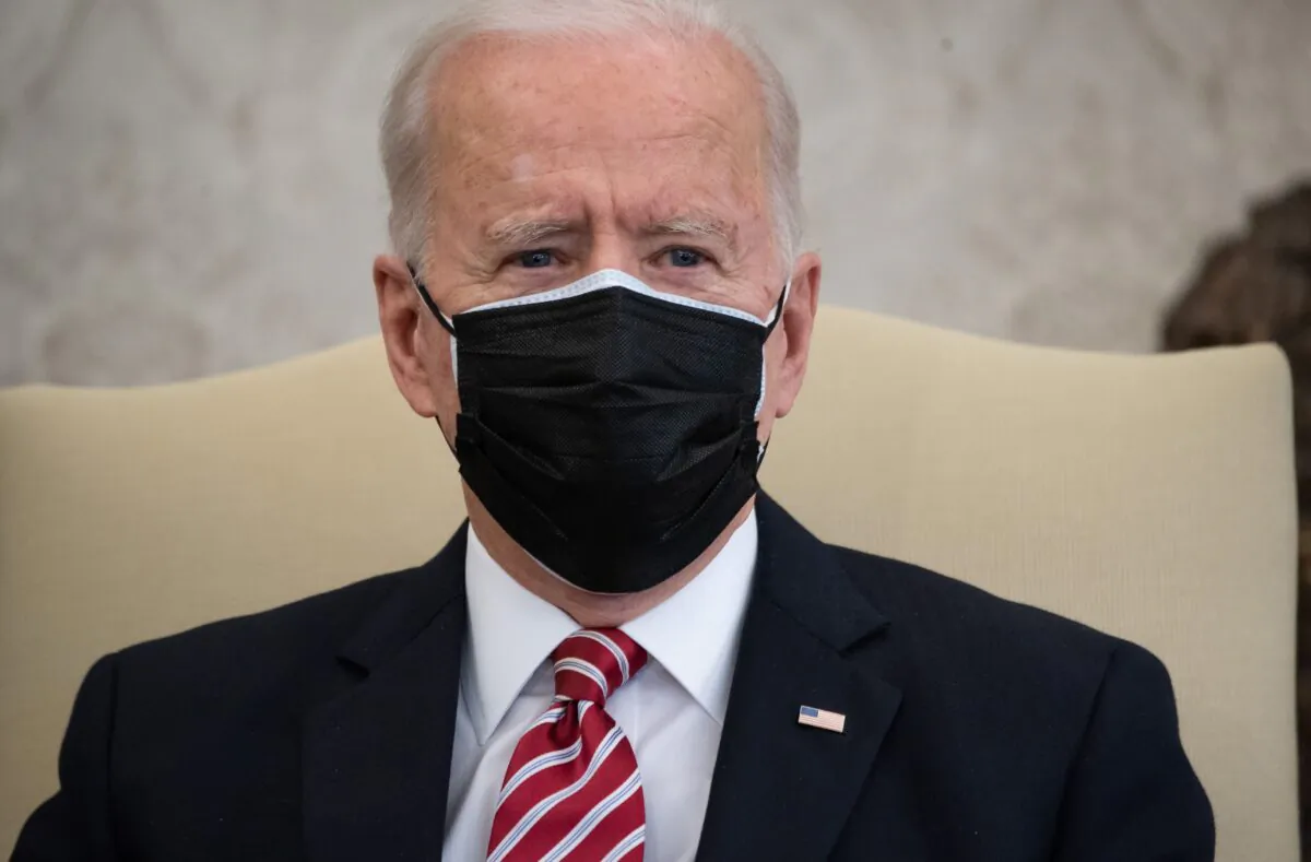 President Joe Biden is seen in the Oval Office of the White House in Washington on Feb. 17, 2021. (Saul Loeb/AFP via Getty Images)