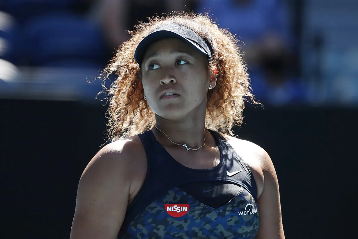 Naomi Osaka of Japan looks on in her Women’s Singles Semifinals match against Serena Williams of the United States during day 11 of the 2021 Australian Open at Melbourne Park in Melbourne, Australia on Feb. 18, 2021. (Daniel Pockett/Getty Images)