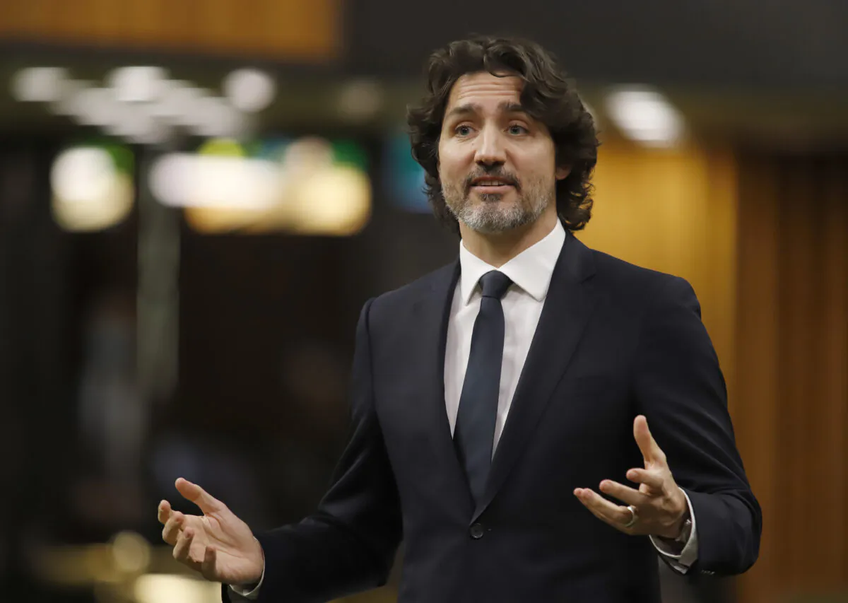 Prime Minister Justin Trudeau rises during Question Period in the House of Commons in Ottawa on Feb. 16, 2021. (Patrick Doyle/The Canadian Press)