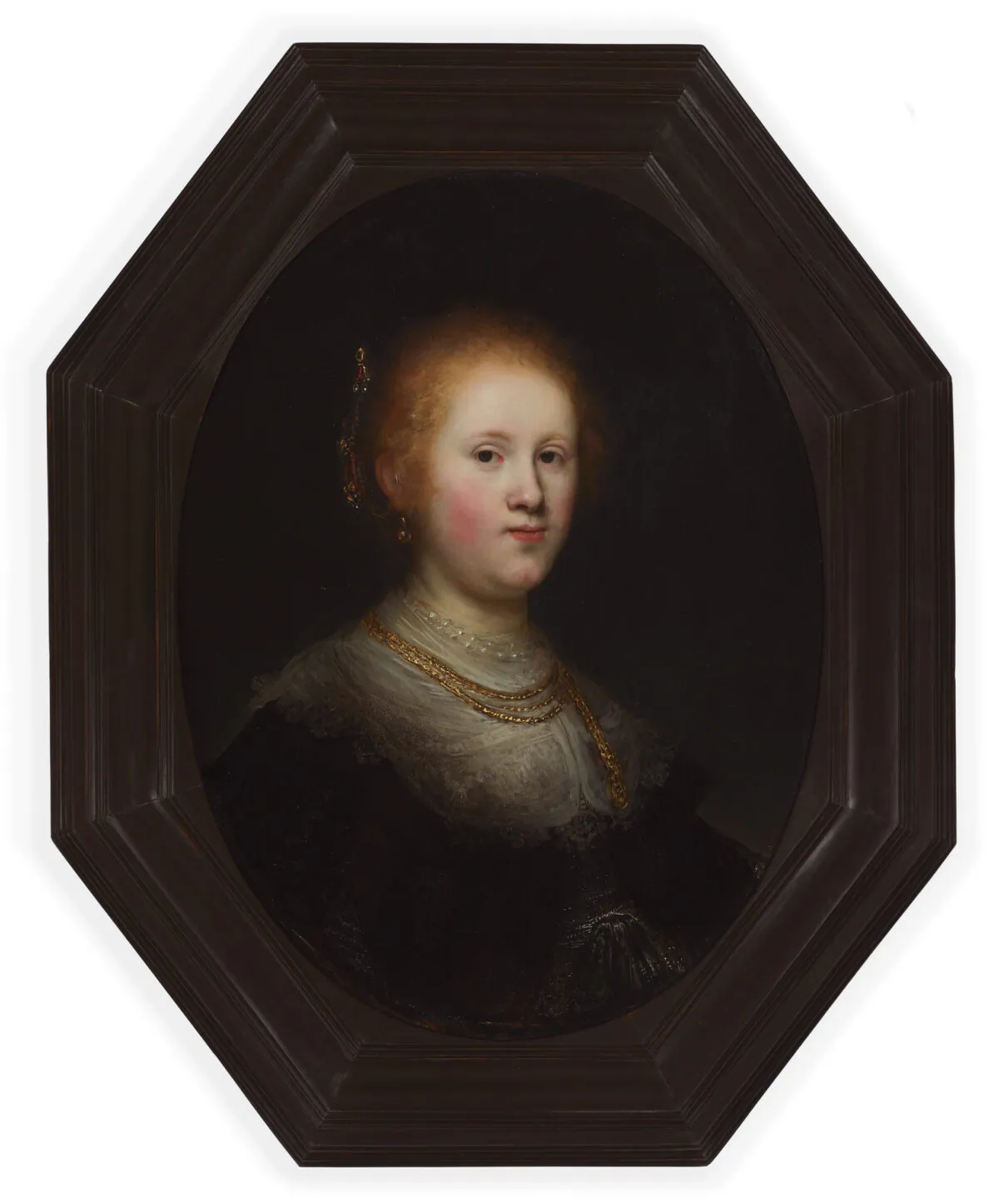 The recently restored "Portrait of a Young Woman," 1632, by Rembrandt van Rijn. Oil on panel; 29 1/2 inches by 22 3/4 inches. Samuel H. Kress Collection, 1961. Allentown Art Museum. (Allentown Art Museum)
