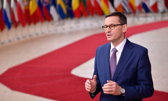 Poland's Prime Minister Mateusz Morawiecki at the EU headquarters' Europa building in Brussels on Dec. 10, 2020. (John Thys/ Pool/AFP via Getty Images)