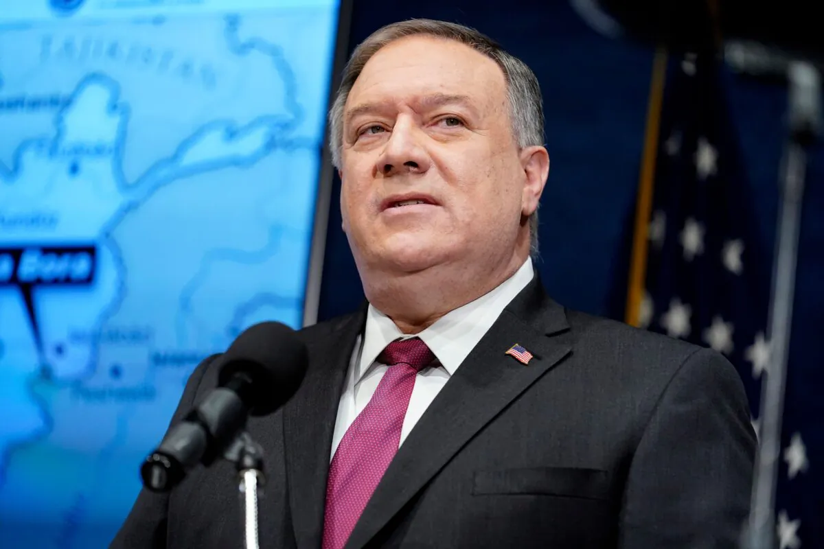 U.S. Secretary of State Mike Pompeo speaks at the National Press Club in Washington on Jan. 12, 2021. (Andrew Harnik/POOL/AFP via Getty Images)