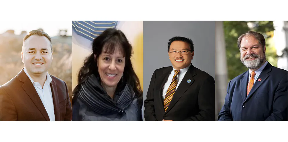 Candidates for the upcoming Orange County Board of Supervisors' District 2 election include, from left: Newport Beach Mayor Pro Tem Kevin Muldoon, lawyer Janet Rappaport, Fountain Valley Mayor Michael Vo, and former Sen. John Moorlach. Costa Mesa Mayor Katrina Foley is not pictured.