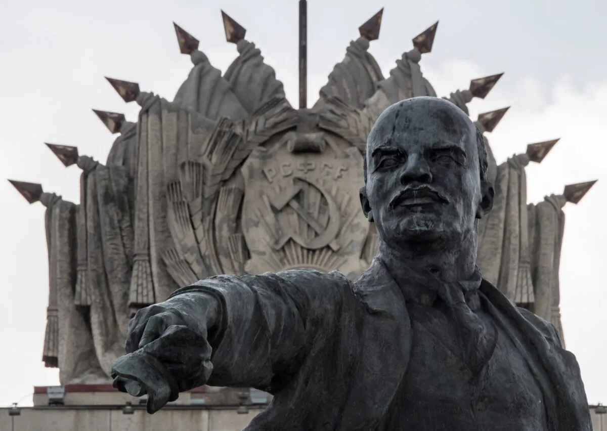 A sculpture of the founder of the Soviet Union, Vladimir Lenin, erected in 1970 at Moscow Square in front of the House of Soviets in Saint Petersburg, on June 25, 2017. (Mladen Antonov/AFP via Getty Images)
