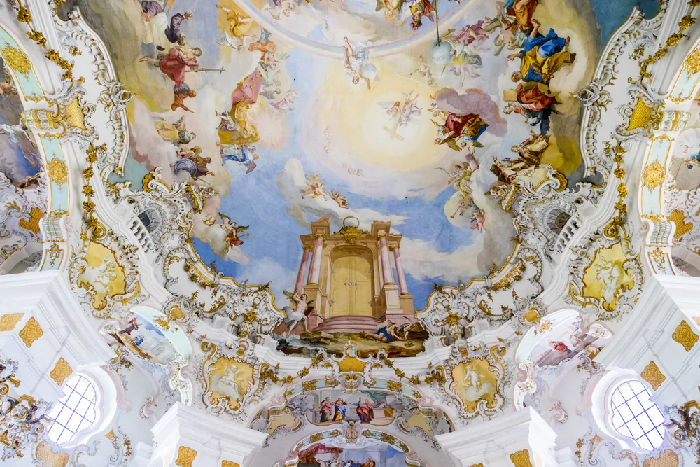 Johann Zimmermann painted the Pilgrim Church frescoes, often using a technique called trompe l’oeil, whereby objects are realistically rendered to appear three-dimensional. (Joaquin Ossorio Castillo/Shutterstock)