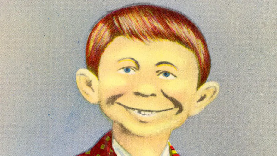 A postcard with the public domain "me worry?" face that later inspired ''Mad'' magazine's Alfred E. Neuman. (Wikimedia Commons)