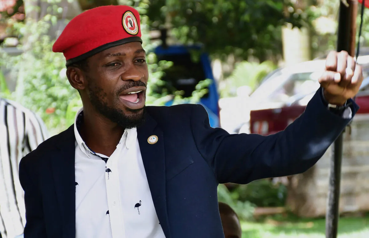 Ugandan opposition leader and singer Bobi Wine addresses a news conference in Kampala, Uganda, on Jan. 26, 2021. (Abubaker Lubowa/Reuters)