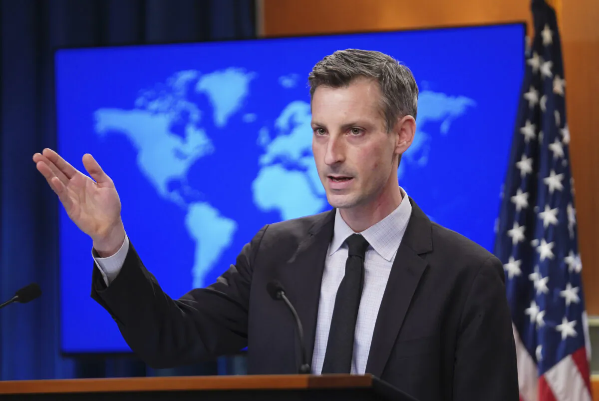 US State Department Spokesperson Ned Price holds a news briefing at the State Department in Washington, DC, on February 17, 2021. (Kevin Lamarque / POOL / AFP via Getty Images)