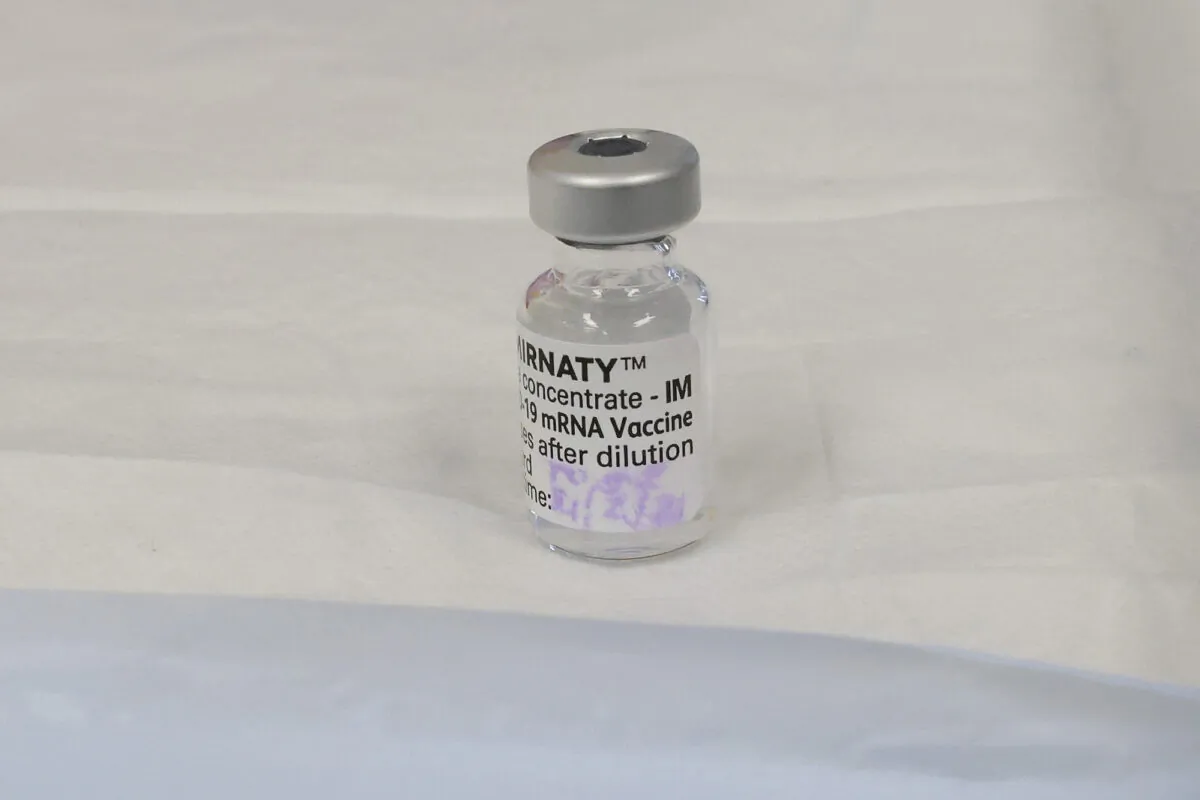 A vile of the Pfizer/BioNTech COVID-19 vaccine is seen at Castle Hill Medical Centre  in Sydney, Australia on Feb. 21, 2021. (Mark Evans/Getty Images)