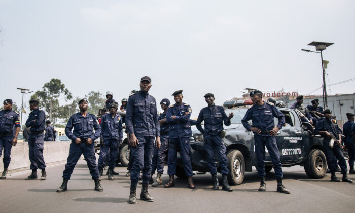 Police officers in the DR Congo capital Kinshasa, on June 30, 2019. (Alexis Huguet/AFP via Getty Images)