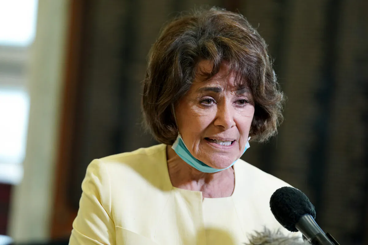 Rep. Anna Eshoo (D-Calif.) speaks to reporters in Washington on May 14, 2020. (Greg Nash/Pool/AFP via Getty Images)