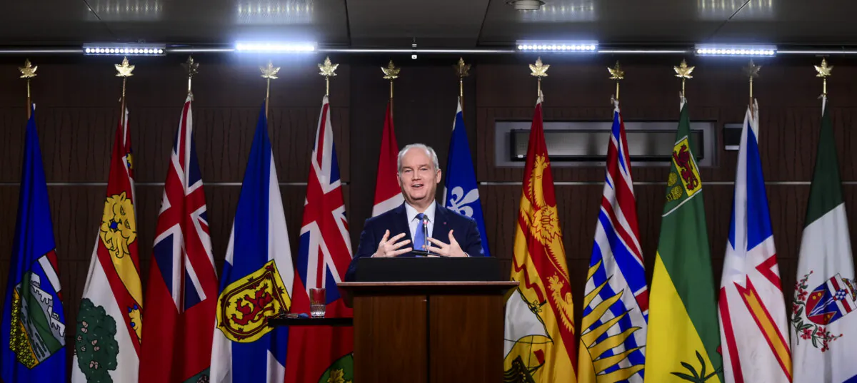 Conservative Leader Erin O'Toole holds a press conference on Parliament Hill in Ottawa on Feb. 18, 2021. (Sean Kilpatrick/The Canadian Press)